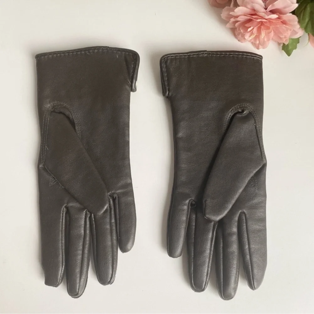 Vintage Brown Nylon Rabbit Fur Lined Gloves